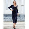 image:imageRVivimos Womens Velvet V Neck Wrap Dress Fall Winter Long Sleeve Waist Ruched Elastic Elegant Midi DressNavyblue