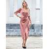 image:imageRVivimos Womens Velvet V Neck Wrap Dress Fall Winter Long Sleeve Waist Ruched Elastic Elegant Midi DressPink