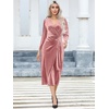 image:imageRVivimos Womens Velvet V Neck Wrap Dress Fall Winter Long Sleeve Waist Ruched Elastic Elegant Midi DressPink