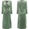 image:imageRVivimos Womens Velvet V Neck Wrap Dress Fall Winter Long Sleeve Waist Ruched Elastic Elegant Midi DressSage Green