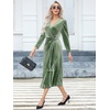 image:imageRVivimos Womens Velvet V Neck Wrap Dress Fall Winter Long Sleeve Waist Ruched Elastic Elegant Midi DressSage Green