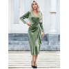 image:imageRVivimos Womens Velvet V Neck Wrap Dress Fall Winter Long Sleeve Waist Ruched Elastic Elegant Midi DressSage Green