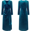 image:imageRVivimos Womens Velvet V Neck Wrap Dress Fall Winter Long Sleeve Waist Ruched Elastic Elegant Midi DressTeal