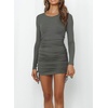 image:imageRVivimos Womens Winter Long Sleeve Ruched Drawstrings Knit Stretchy Bodycon T Shirt Mini DressesGrey
