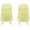 image:imageRVivimos Womens Winter Long Sleeve Ruched Drawstrings Knit Stretchy Bodycon T Shirt Mini DressesYellow