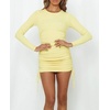 image:imageRVivimos Womens Winter Long Sleeve Ruched Drawstrings Knit Stretchy Bodycon T Shirt Mini DressesYellow