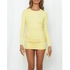 image:imageRVivimos Womens Winter Long Sleeve Ruched Drawstrings Knit Stretchy Bodycon T Shirt Mini DressesYellow