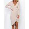 image:imageRVivimos Womens Winter Long Sleeve V Neck Asymmetrical Knit Sweater DressesBeige