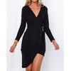 image:imageRVivimos Womens Winter Long Sleeve V Neck Asymmetrical Knit Sweater DressesBlack