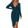 image:imageRVivimos Womens Winter Long Sleeve V Neck Asymmetrical Knit Sweater DressesDarkcyan