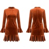 image:imageRVivimos Womens Winter Long Sleeve Velvet Ruffles Bodycon Mini DressRustbrown