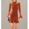 image:imageRVivimos Womens Winter Long Sleeve Velvet Ruffles Bodycon Mini DressRustbrown