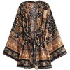 image:imageRVivimos Beach Cover Ups for Women Vintage Kimono Cardigan Long Sleeve Boho Floral Print Swimsuit Wrap Mini Dress with BeltBlack