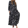 image:imageRVivimos Fall Dresses for Women Long Sleeve Pleated Casual Mock Neck Elegant Print Maxi Dress with BeltBlack