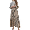 image:imageRVivimos Fall Dresses for Women Long Sleeve Pleated Casual Mock Neck Elegant Print Maxi Dress with BeltKhaki