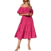 image:imageRVivimos OffShoulder Dresses for Women Summer Puff Sleeve Empire Waist Casual Ruffle ALine Flowy Midi Dress with BeltFuchsia