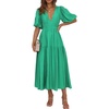 image:imageRVivimos Summer Dresses for Women Puff Sleeve Deep V Neck Elastic Waist Casual A Line Tiered Flowy Midi DressGreen