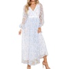 image:imageRVivimos Women Maxi Dress Tulle Long Sleeve V Neck Floral Embroidery Backless Casual Flowy ALine DressBlue