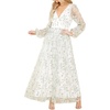 image:imageRVivimos Women Maxi Dress Tulle Long Sleeve V Neck Floral Embroidery Backless Casual Flowy ALine DressGreen
