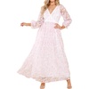 image:imageRVivimos Women Maxi Dress Tulle Long Sleeve V Neck Floral Embroidery Backless Casual Flowy ALine DressPink