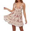 image:imageRVivimos Women Summer Spaghetti Straps Cotton Floral Print Backless V Neck Swing Mini DressWhitepink