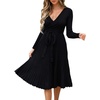 image:imageRVivimos Womens Autumn Long Sleeve V Neck Elegant Knitted Slim KneeLength ALine Sweater DressBlack