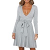 image:imageRVivimos Womens Autumn Long Sleeve V Neck Elegant Knitted Slim KneeLength ALine Sweater DressGrey