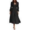 image:imageRVivimos Womens Casual Long Sleeve Midi Dress Deep V Neck Elastic Waist ALine Tiered Flowy Elegant DressesBlack