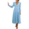 image:imageRVivimos Womens Casual Long Sleeve Midi Dress Deep V Neck Elastic Waist ALine Tiered Flowy Elegant DressesSkyblue