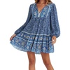 image:imageRVivimos Womens Cotton Long Sleeve Floral Print Ruffled Hem Casual Boho Flowy Tunic DressBlue