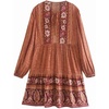 image:imageRVivimos Womens Cotton Long Sleeve Floral Print Ruffled Hem Casual Boho Flowy Tunic DressOrange