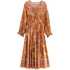 image:imageRVivimos Womens Cotton Long Sleeve Ruffles V Neck Front Lace Up Floral Print Midi DressOrange