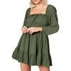 image:imageRVivimos Womens Cotton Long Sleeve Square Neck Ruffle Smocked Plaid Swing Mini DressArmygreenlongsleeve