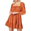 image:imageRVivimos Womens Cotton Long Sleeve Square Neck Ruffle Smocked Plaid Swing Mini DressOrangelongsleeve