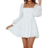 image:imageRVivimos Womens Cotton Long Sleeve Square Neck Ruffle Smocked Plaid Swing Mini DressWhitelongsleeve