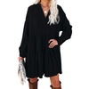 image:imageRVivimos Womens Fall Cotton Long Sleeve Casual Loose VNeck Swing Tunic Mini DressBlack