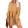 image:imageRVivimos Womens Fall Cotton Long Sleeve Casual Loose VNeck Swing Tunic Mini DressYellow