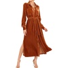 image:imageRVivimos Womens Fall Long Sleeve Velvet Casual Dresses Button Down Loose Slit Shirt Midi Dress with BeltRustbrown