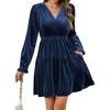image:imageRVivimos Womens Fall Velvet Mini Dress V Neck Long Sleeve Elastic Waist Winter Tiered Flowy Swing ALine Dress with PocketsNavy Blue
