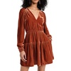 image:imageRVivimos Womens Fall Velvet Mini Dress V Neck Long Sleeve Elastic Waist Winter Tiered Flowy Swing ALine Dress with PocketsRustbrown