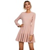 image:imageRVivimos Womens Fall Winter Cotton Long Sleeves Ruffle Casual Knit Sweater Swing Flare Mini DressPink