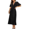 image:imageRVivimos Womens Fall Winter Velvet Dress Puff Sleeve Sexy Deep V Neck Elastic High Waist ALine Elegant Casual Midi DressBlack