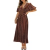 image:imageRVivimos Womens Fall Winter Velvet Dress Puff Sleeve Sexy Deep V Neck Elastic High Waist ALine Elegant Casual Midi DressBrown