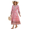 image:imageRVivimos Womens Long Sleeve Boho Midi Dress V Neck Floral Print Casual Button Down Loose Ruffle Beach Long Dress with BeltLight Pink