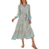 image:imageRVivimos Womens Long Sleeve Boho Midi Dress V Neck Floral Print Casual Button Down Loose Ruffle Beach Long Dress with BeltSky Blue