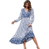 image:imageRVivimos Womens Long Sleeve Cotton VNeck Button Up Floral Print Boho Flowy Midi DressesWhiteblue