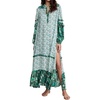 image:imageRVivimos Womens Long Sleeve Floral Print Bohemian Maxi Dresses with SlitGreen