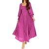 image:imageRVivimos Womens Puff Long Sleeve Maxi Dress Square Neck Elastic Empire Waist Swiss Dots Casual Flowy ALine Long DressesFuchsia