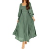 image:imageRVivimos Womens Puff Long Sleeve Maxi Dress Square Neck Elastic Empire Waist Swiss Dots Casual Flowy ALine Long DressesGreen