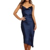 image:imageRVivimos Womens Satin Dress Spaghetti Straps Side Slit Cowl Neck Irregular Hem Midi DressNavyblue